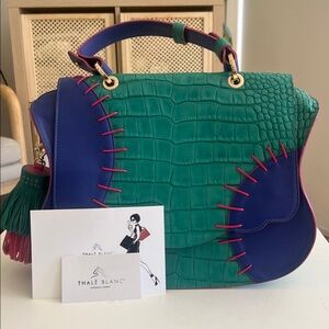 Thale Blanc- Multicolor Audrey Croc-Embossed Crossbody/Top Handle Bag